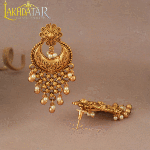Long Pearl Drop Antique Gold Earrings for Women