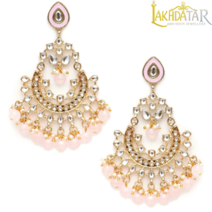 Pink Beads Kundan Gold Earrings for Women