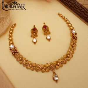 Traditional Antique Gold Necklace Set with Earring