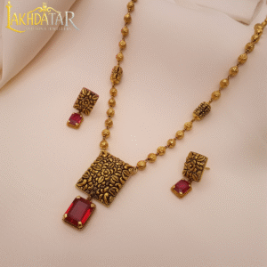 Traditional Antique Gold Necklace Set with Earrings