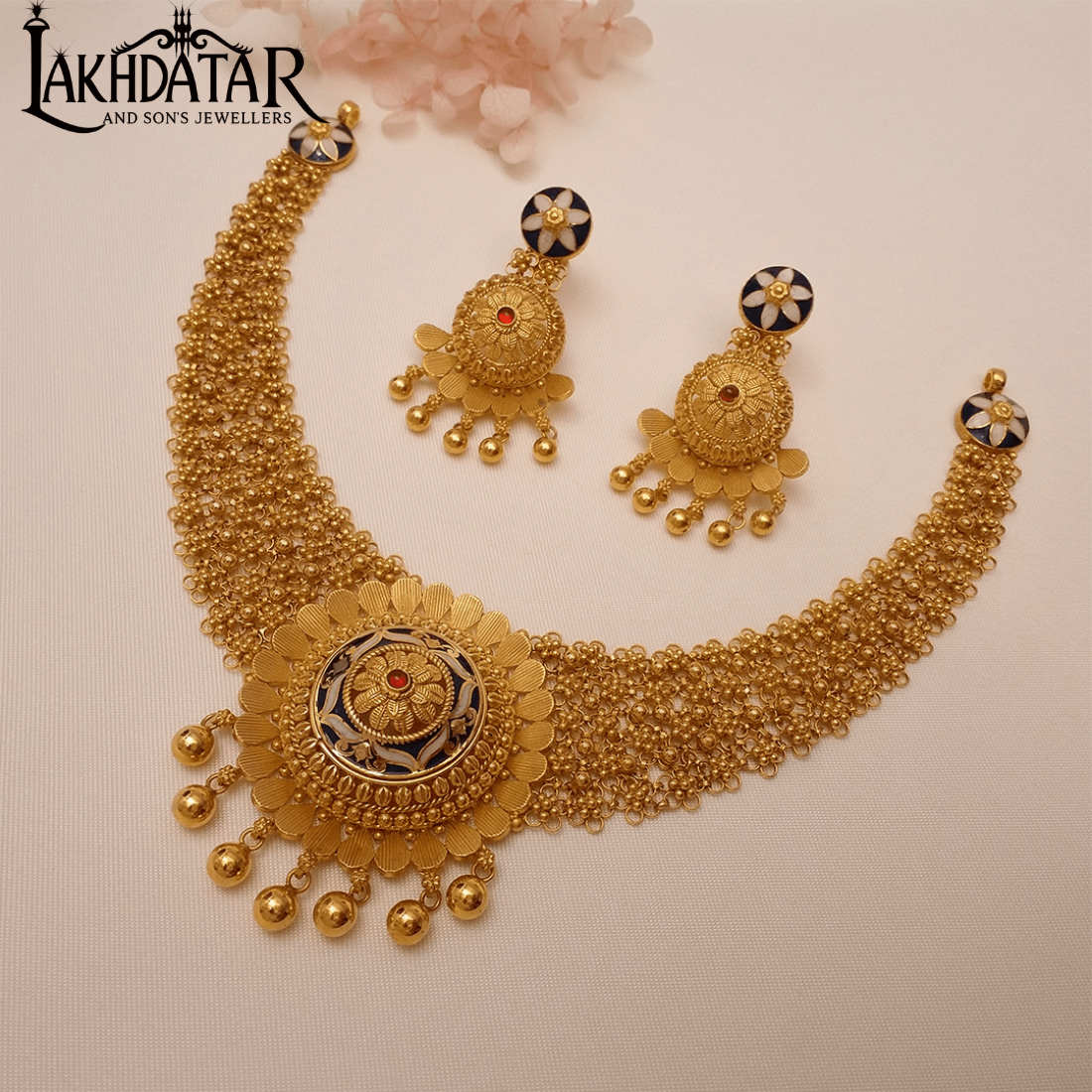 Intricate Gold Choker and Earring Set