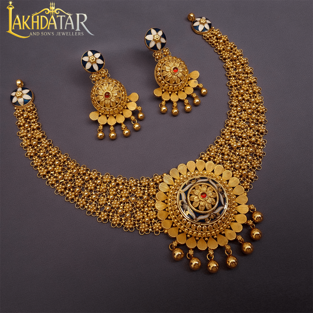 Intricate Gold Choker and Earring Set - Image 2