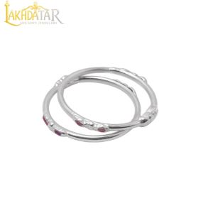 Sterling Silver Baby/Kids Bangles with Pink Stone Accents (Set of 2)