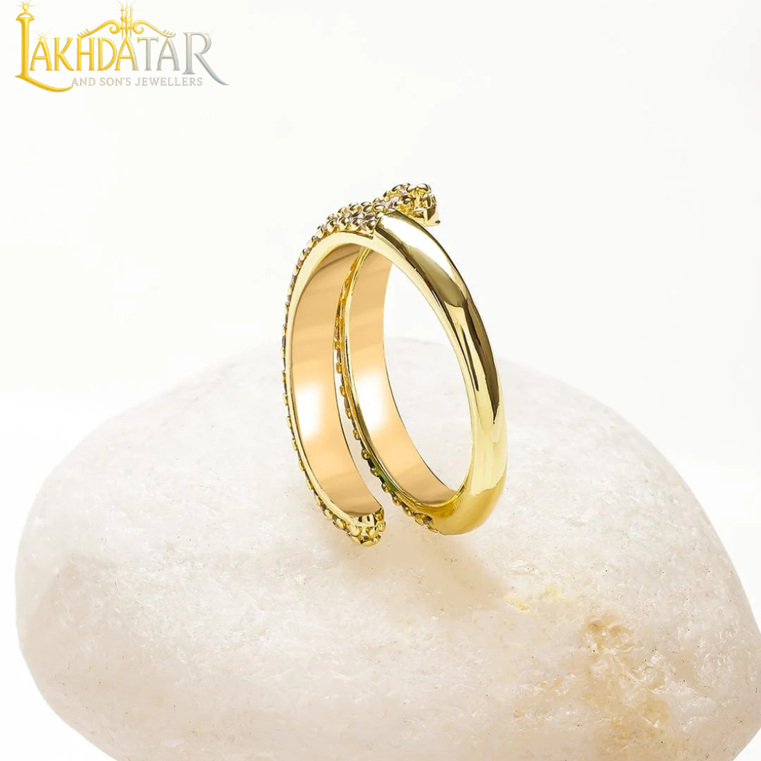Luxury Gold-Plated Swirl Bypass Ring with Baguette & Pavé CZ Stones - Image 4
