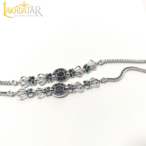Modern Silver Chain Anklet with Floral & Ghungroo Charm Accents