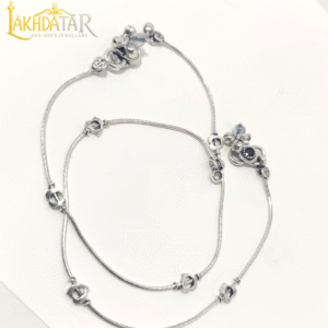 Modern Silver Chain Anklet with Floral & Ghungroo Charm Accents