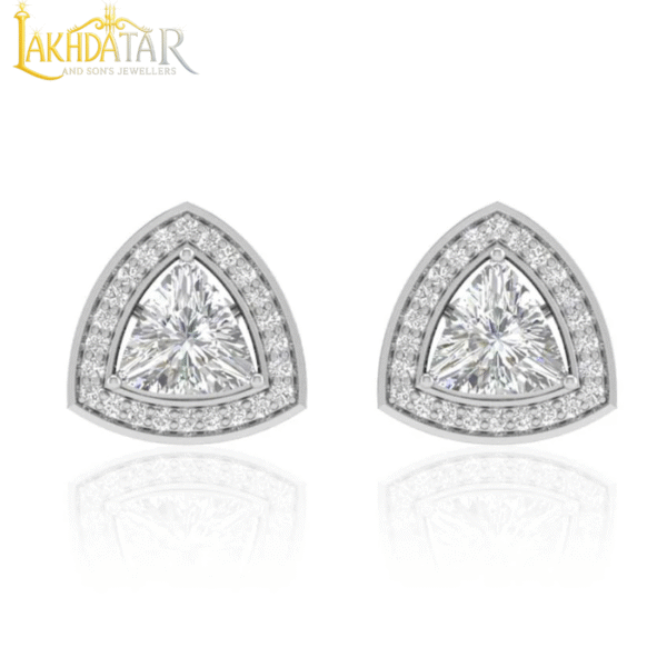 Trillion-Cut Diamond Halo Silver Stud Earrings