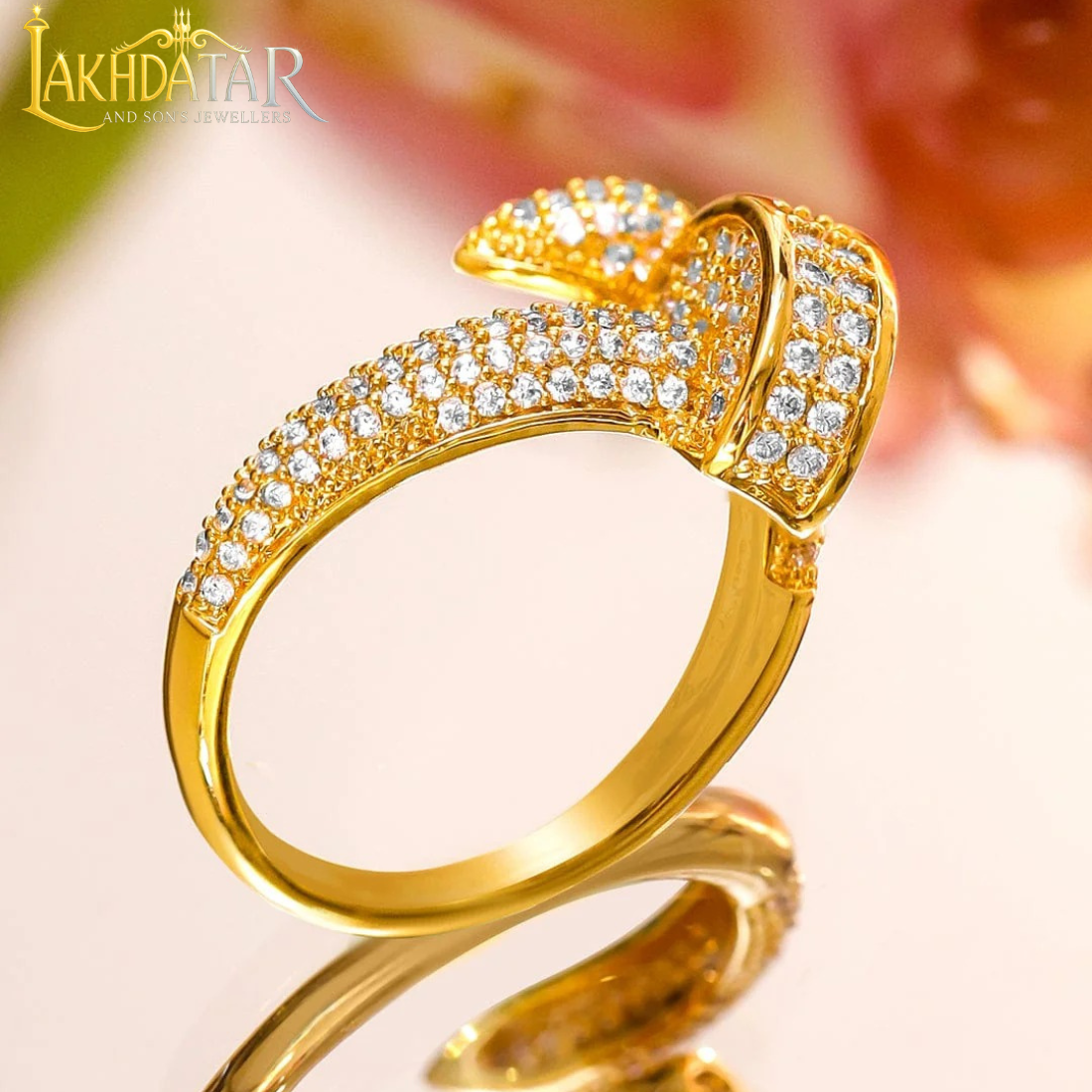 Luxury Gold-Plated Swirl Bypass Ring with Baguette & Pavé CZ Stones - Image 3